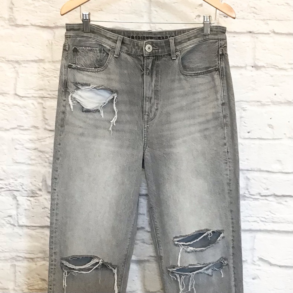 American Eagle 12 Highest Rise 90s Boyfriend Women’s Jeans Gray Distressed - Picture 4 of 11